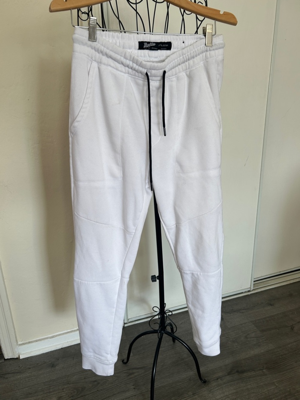 Men's White Drawstring Jogger Pants Size S